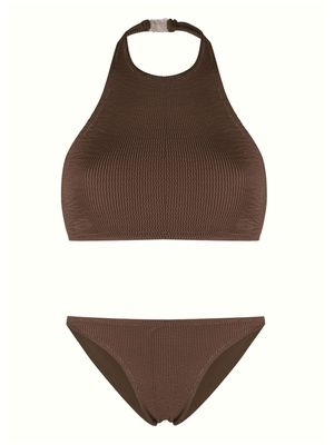 Reina Olga seersucker-texture bikini set - Brown