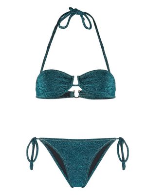 Reina Olga shimmer-finish bustier bikini - Blue