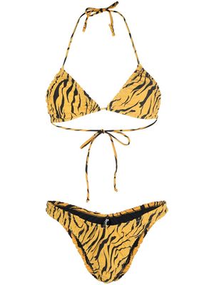 Reina Olga tiger-print halterneck bikini - Yellow