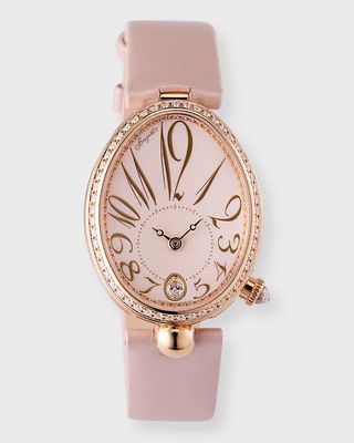 Reine de Naples 18K Rose Gold Diamond Watch with Leather Strap