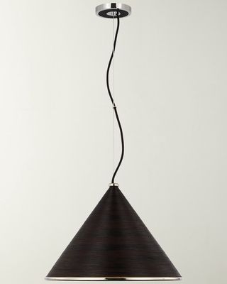 Reine Large Pendant In Polished Nickel And Black Rattan By Suzanne Kasler
