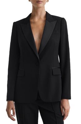 Reiss Alia Satin Lapel One-Button Wool Blend Blazer in Black