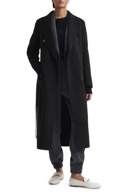 Reiss Arla Belted Double Breasted Wool Blend Coat in Black