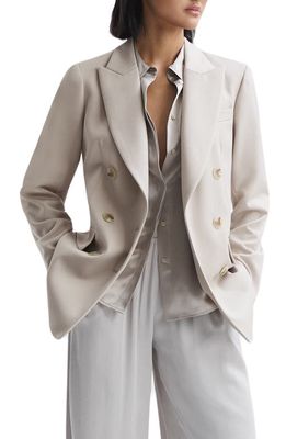 Reiss Astrid Double Breasted Stretch Wool Blend Blazer in Neutral