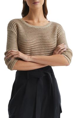 Reiss Avril Open Stitch Linen Blend Sweater in Neutral