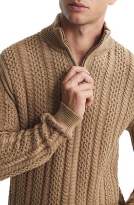 Reiss Bantham Cabled Henley Sweater in Camel