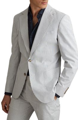 Reiss Barr Stripe Cotton Suit Coat in Soft Blue/White