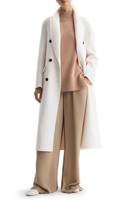 Reiss Belted Wool Blend Longline Coat in Cream