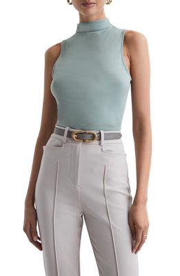 Reiss Bianca Ruched Funnel Neck Sleeveless Top in Sage