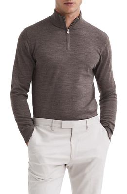 Reiss Blackhall Quarter Zip Wool Sweater in Mouse Brown Melange