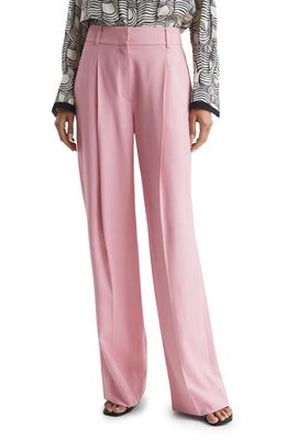Reiss Bonnie Wide Leg Pleat Front Trousers in Pink