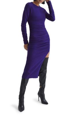 Reiss Charley Ruched Long Sleeve Midi Sweater Dress in Purple