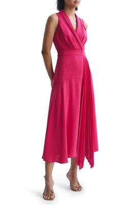 Reiss Claire Pleated Asymmetric Hem Dress in Pink