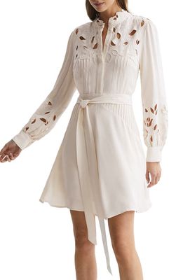 Reiss Clara Long Sleeve Fit & Flare Dress in Ivory