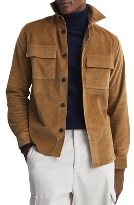 Reiss Colins Stretch Corduroy Overshirt in Camel