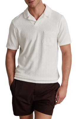 Reiss Cuba Cable Terry Cloth Polo in White