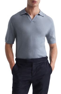 Reiss Duchie Johnny Collar Short Sleeve Wool Polo Sweater in Dove Blue
