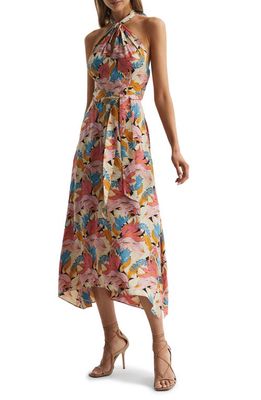Reiss Electra Floral Halter Midi Dress in Pink/Neutral