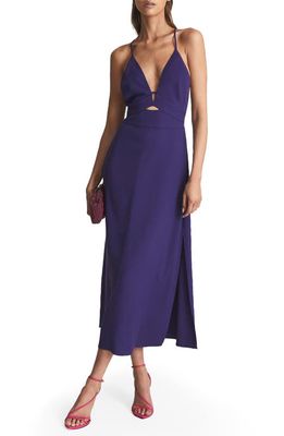 Reiss Ellis Plunge Neck Cutout Midi Dress in Purple
