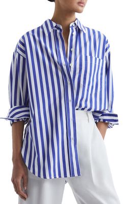 Reiss Emma Stripe Oversize Button-Up Shirt in Blue/White