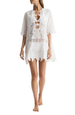 Reiss Etta Eyelet Embroidered Tunic Top in White
