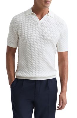 Reiss Federico Cable Knit Polo in Ecru