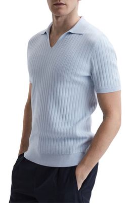 Reiss Felix Johnny Collar Short Sleeve Polo Sweater in Soft Blue