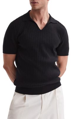 Reiss Felix Rib Sweater Polo in Black