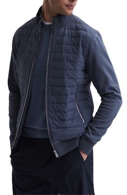 Reiss Flintoff Quilted Hybrid Jacket in Airforce Blue