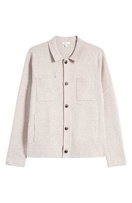 Reiss Forester Knit Button-Up Shirt Jacket in Oatmeal Melange