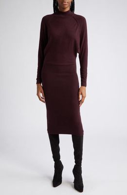 Reiss Freya Mock Neck Long Sleeve Sweater Dress in Burgundy