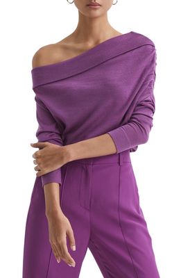Reiss Gracey Slouchy Off the Shoulder Wool Sweater in Magenta