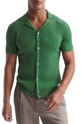 Reiss Grande Cable Stitch Button-Up Shirt in Emerald