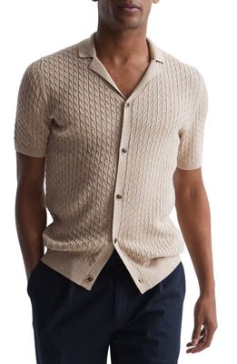Reiss Grande Cable Stitch Button-Up Shirt in Oatmeal Melange