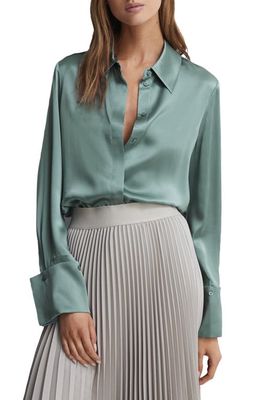 Reiss Haley Silk Button-Up Shirt in Sage