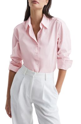 Reiss Jenny Cotton Button-Up Blouse in Pink