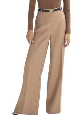 Reiss Kate High Waist Wide Leg Wool Trousers in Camel