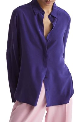 Reiss Kia Silk Button-Up Shirt in Purple