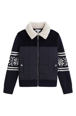 Reiss Kids' Alpine Quilted Mixed Media Jacket in Navy