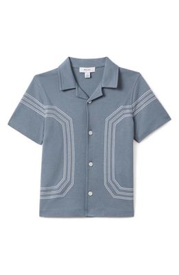 Reiss Kids' Arlington Jr. Embroidered Cotton Camp Shirt in Air Force Blue