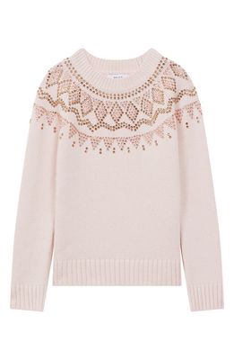 Reiss Kids' Bella Jr. Fair Isle Embellished Crewneck Sweater in Soft Pink