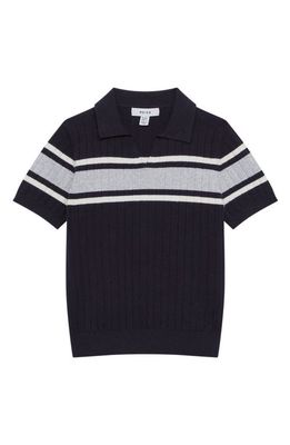 Reiss Kids' Billingsgate Jr. Rib Chest Stripe Polo in Navy/White