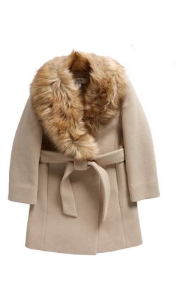 Reiss Kids' Brooks Junior Wool Blend Faux Fur Collar Coat in Oatmeal