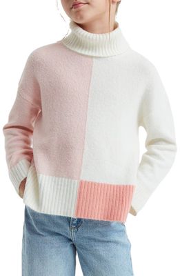 Reiss Kids' Gio Jr. Colorblock Turtleneck Sweater in Ivory/Pink