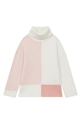 Reiss Kids' Gio Sr. Colorblock Turtleneck Sweater in Ivory/Pink