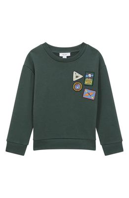 Reiss Kids' Lucas Jr. Adventure Patch Cotton Sweatshirt in Forest Green
