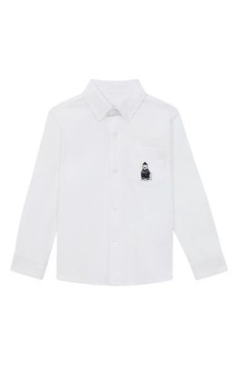 Reiss Kids' Matis Jr. Embroidered Cotton Button-Down Shirt in White
