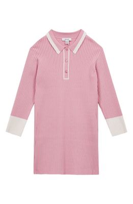 Reiss Kids' Sammy Long Sleeve Ribbed Sweater Dress in Pink