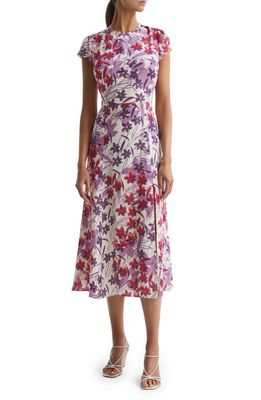 Reiss Lily Floral Midi Dress in Pink/Purple