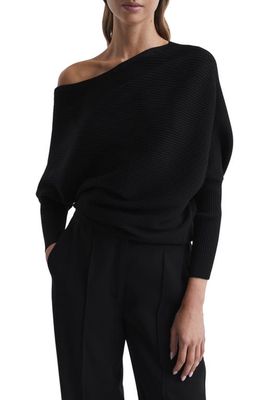 Reiss Lorna Off the Shoulder Rib Sweater in Black